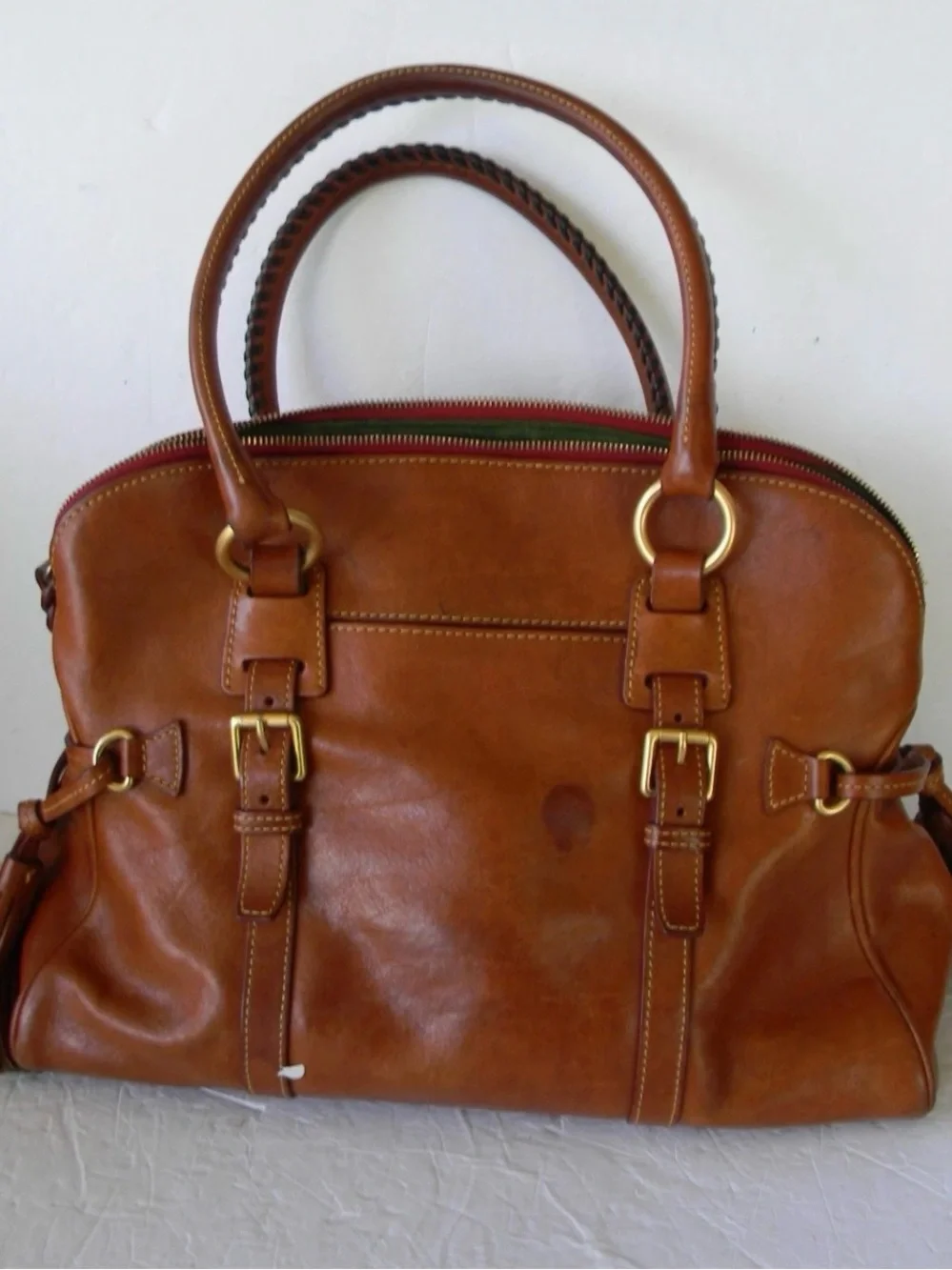 Dooney & Bourke Florentine NATURAL Leather Domed Buckle Satchel Tassels SHOULDER
